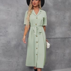 Very soft mint sage green dress with buttons and a tie
